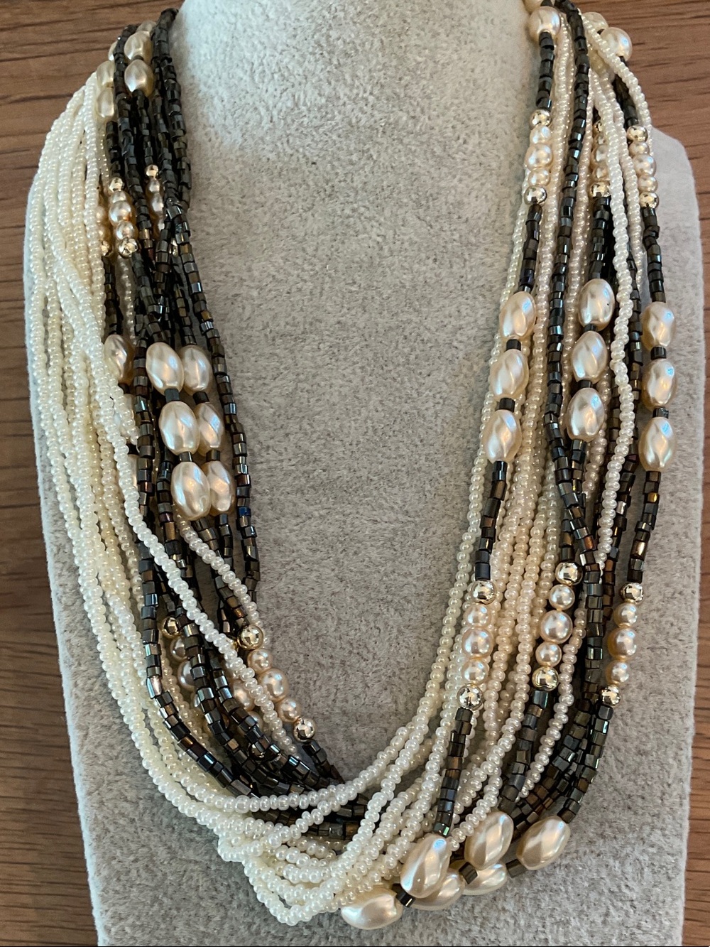 Vintage Multi- Strand Faux Pearl Necklace: Seed Beads